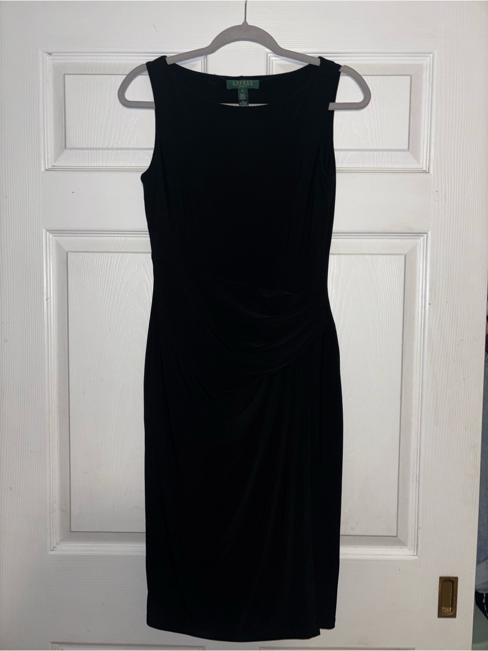 Ralph Lauren Black Sleeveless Draped Sheath Dress